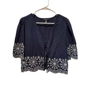 Ellen Tracy Embroidered Tie Top Size L